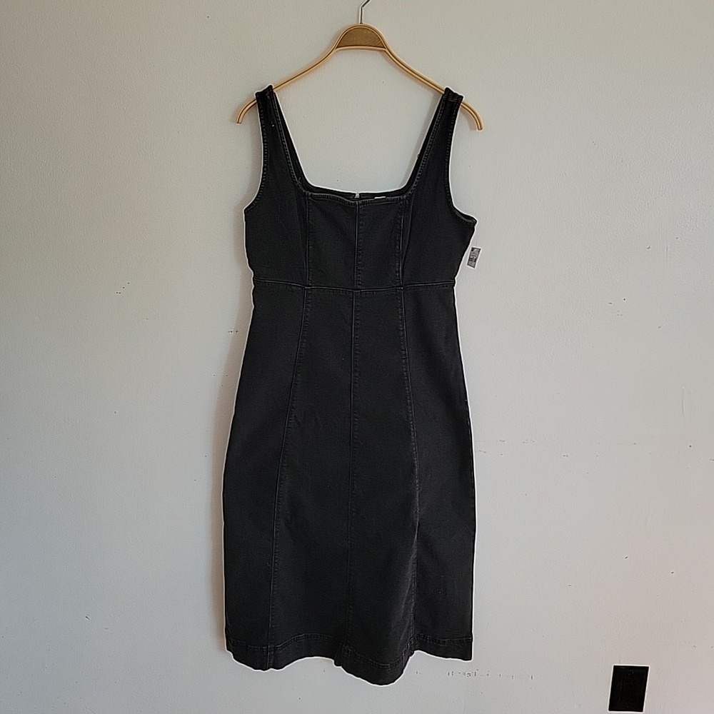 Old Navy‎ Stretch Denim Midi Dress Medium Black Sleeveless Square Neck Western